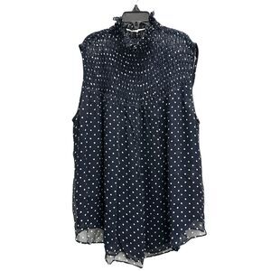Frame 100% Silk Sleeveless Blouse Top Smocked Black Polka Dot Ruffle Babydoll SM